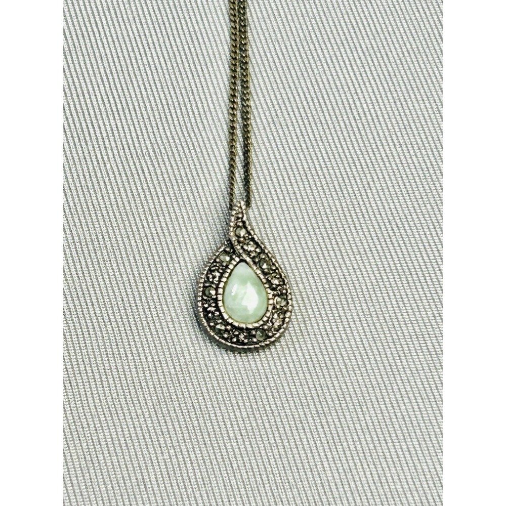 Sterling Silver & Marcasite Teardrop Pendant On Chain .925 Necklace